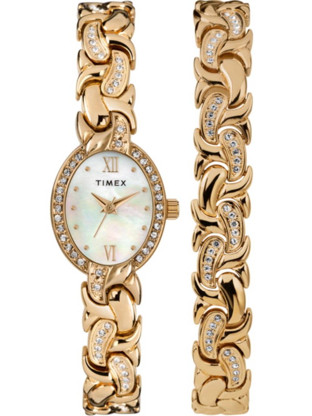 Timex Womens Mother of Pearl Dial, Gold Tone Bracelet Watch - Tw2t49900ji
